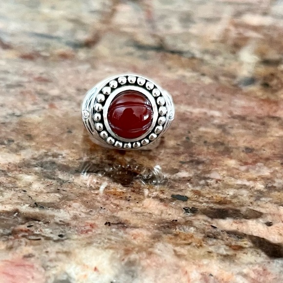 Carnelian Sterling Silver Ring Carved Beaded Balls - Picture 3 of 7